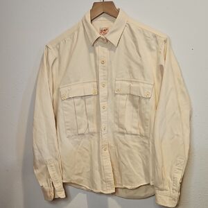Merona Sport Vintage Men's Cream Button-Up 100% Cotton Shirt. Sz. L